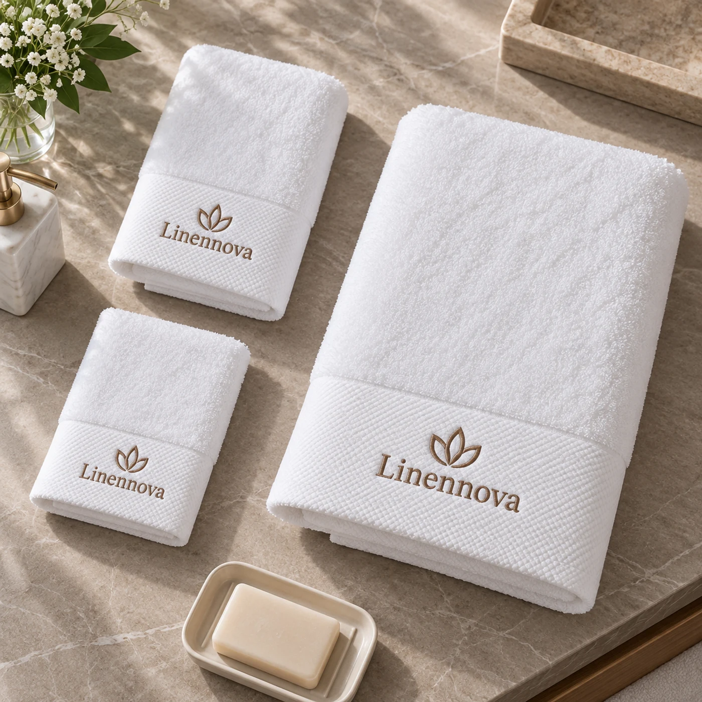 Dobby Border white hotel towel set