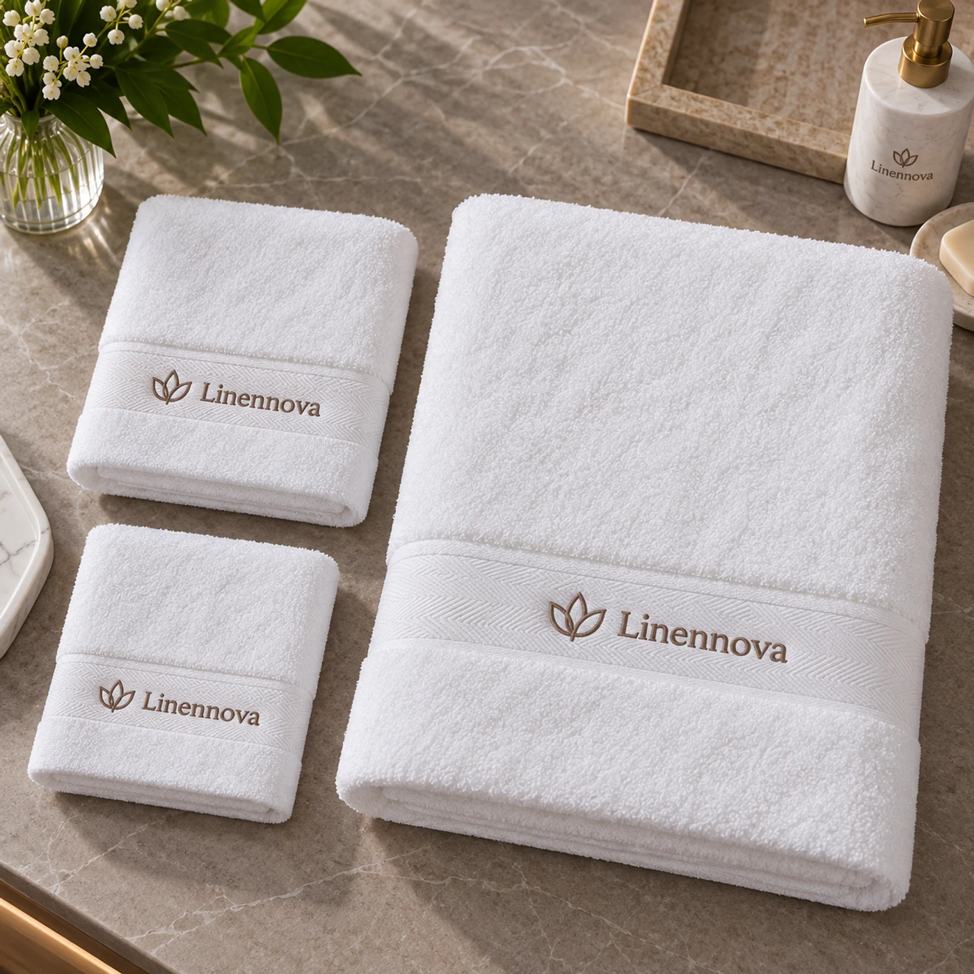 Yarn-Dyed white hotel towel set